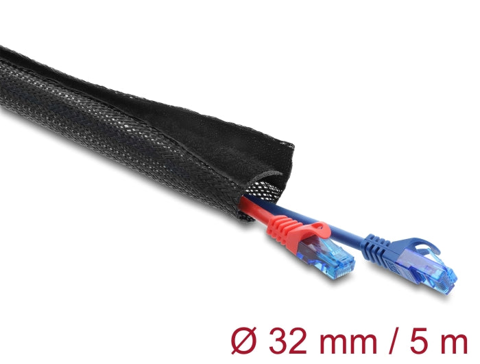 Delock Geflechtschlauch mit Klettverschluss 5 m x 32 mm schwarz