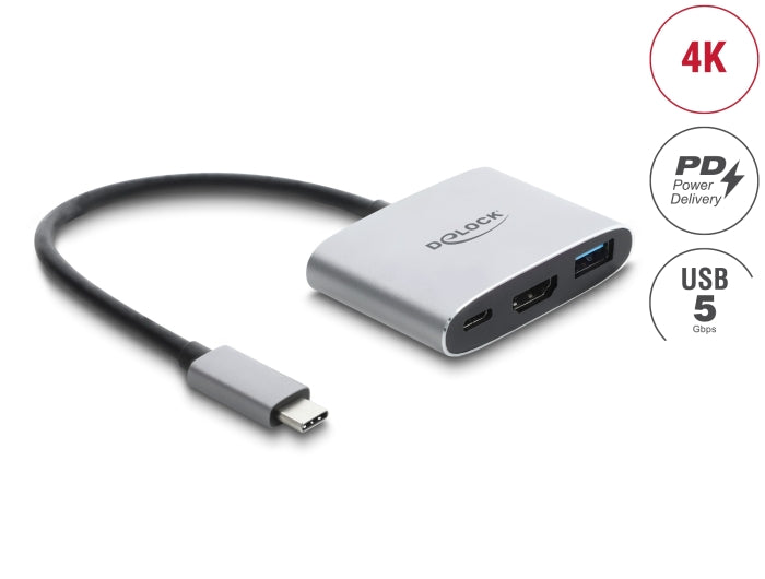 Delock USB Type-C™ Adapter zu HDMI 4K 60 Hz mit USB Typ-A und USB Type-C™ PD 3.1 140 W
