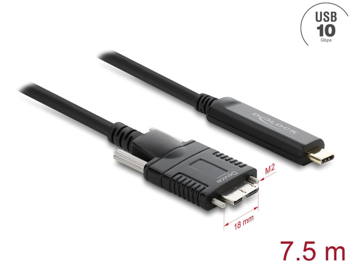 Delock Aktives Optisches Kabel USB 10 Gbps USB Type-C™ Stecker zu Typ Micro-B Stecker mit Schrauben 7,5 m
