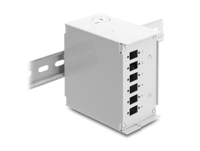 Delock LWL Patchfeld 6 Port für SC Simplex oder LC Duplex grau Metall zur Hutschienen Montage