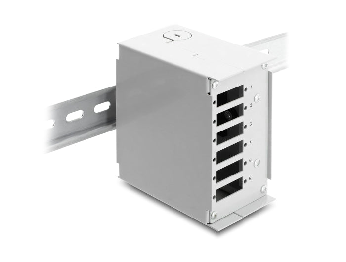 Delock LWL Patchfeld 6 Port für SC Duplex oder LC Quad grau Metall zur Hutschienen Montage