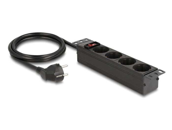 Delock 10″ Steckdosenleiste 4-fach mit Schutzkontakt Schalter 1 HE schwarz