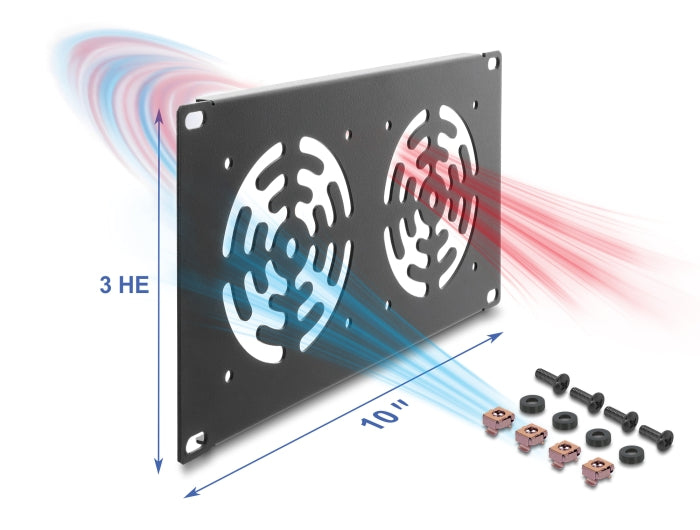 Delock 10″ 3 HE Rackblende für 2 Lüfter 92 x 92 mm dunkelgrau