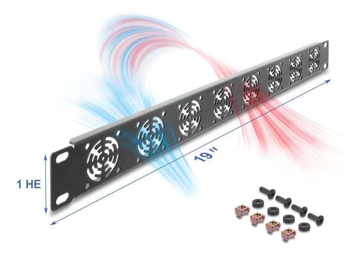 Delock 19″ 1 HE Rackblende für 8 Lüfter 40 x 40 mm dunkelgrau