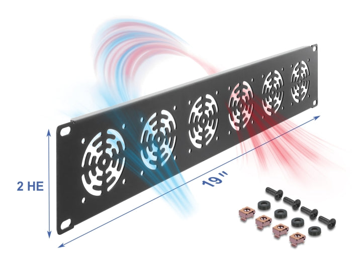 Delock 19″ 2 HE Rackblende für 6 Lüfter 60 x 60 mm dunkelgrau