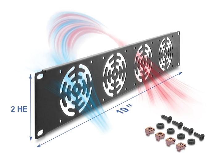 Delock 19″ 2 HE Rackblende für 4 Lüfter 80 x 80 mm dunkelgrau