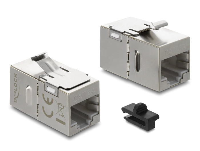 Delock Keystone Modul Kupplung RJ45 Buchse zu RJ45 Buchse Cat.6A mit Metall Latch und Clip, geschirmt