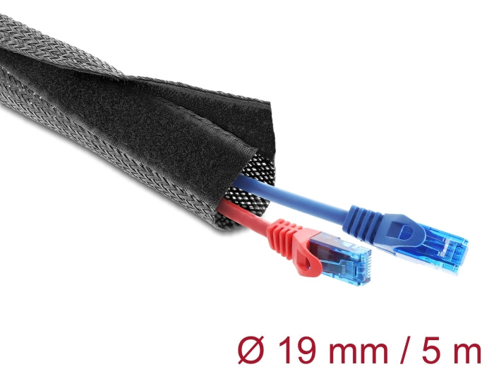 Delock Geflechtschlauch mit Klettverschluss 5 m x 19 mm schwarz