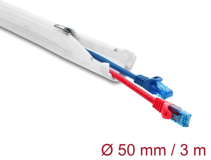 Delock Geflechtschlauch mit Reißverschluss hitzebeständig 3 m x 50 mm weiß