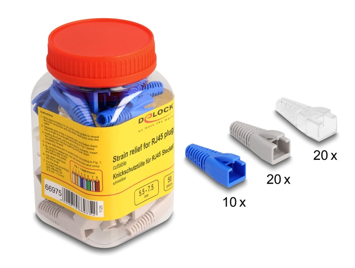 Delock Knickschutztülle für RJ45 Stecker schneidbar 50er Set farbig