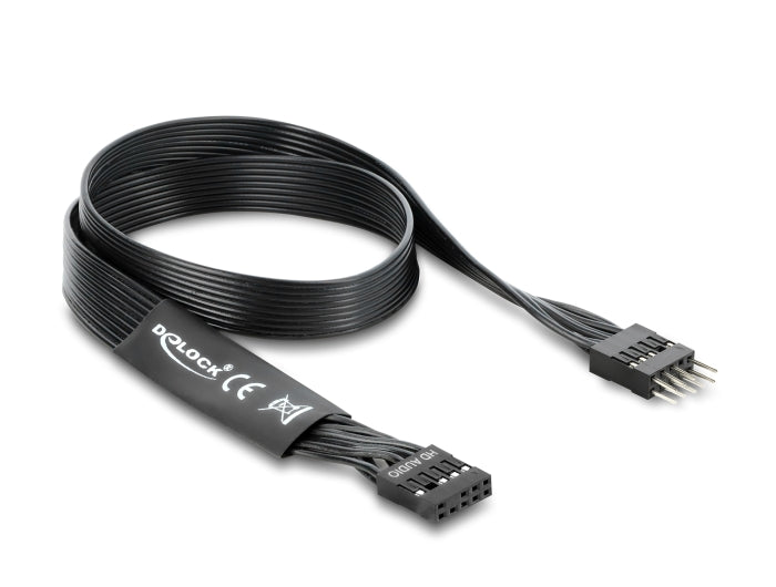 Delock HD Audio Flachbandkabel Mainboard Verlängerungskabel 9 Pin Pfostenstecker zu Pfostenbuchse 50 cm schwarz