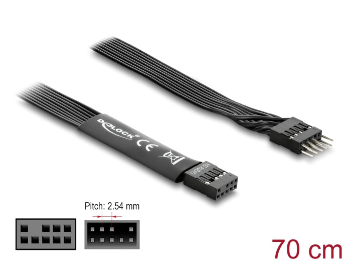 Delock HD Audio Flachbandkabel Mainboard Verlängerungskabel 9 Pin Pfostenstecker zu Pfostenbuchse 70 cm schwarz