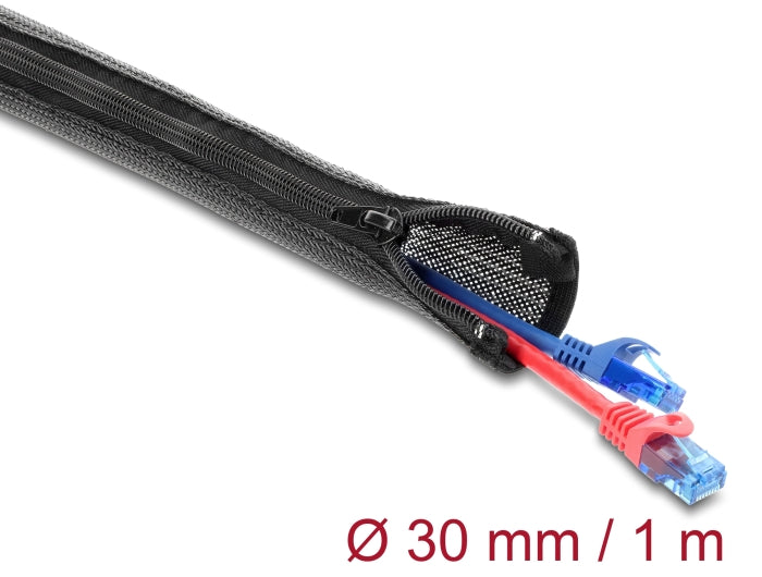 Delock Geflechtschlauch mit Reißverschluss hitzebeständig 1 m x 30 mm schwarz