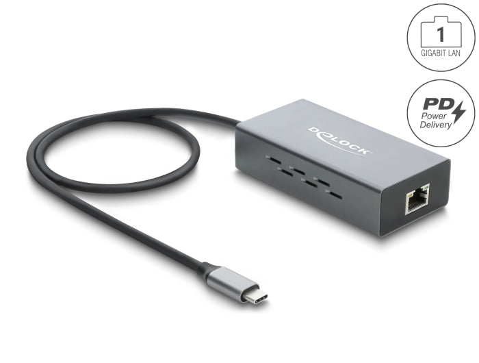 Delock USB Type-C™ Netzwerk Adapter Gigabit LAN 1 x RJ45 PoE mit USB Power Delivery