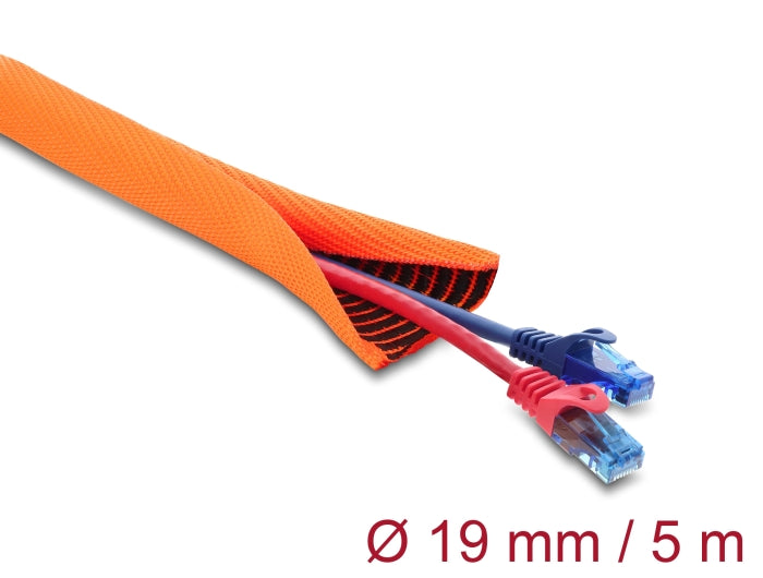 Delock Kabelschutzschlauch mit schwarzer Verschleißanzeige selbstschließend doppellagig 5 m x 19 mm orange