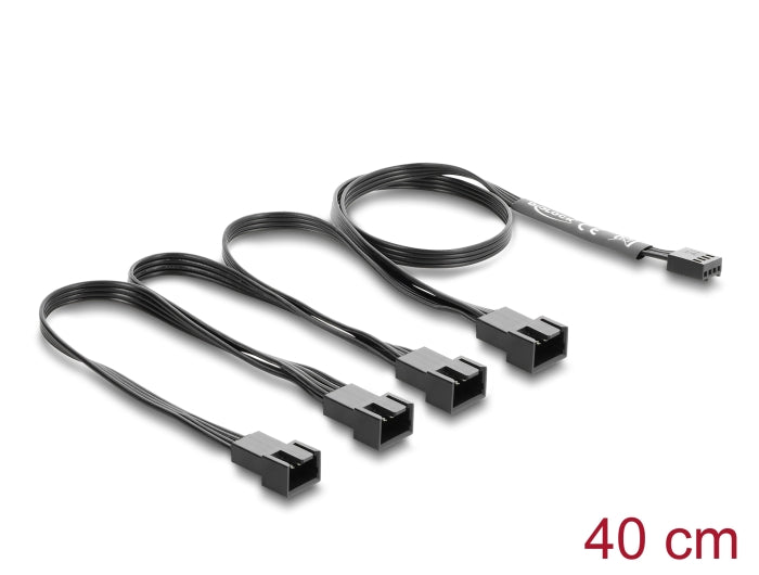 Delock Lüfterkabel Splitter 1 x 4 Pin PWM Buchse zu 4 x 4 Pin PWM Stecker schwarz – 40 cm Länge mit 20 cm Abzweigen