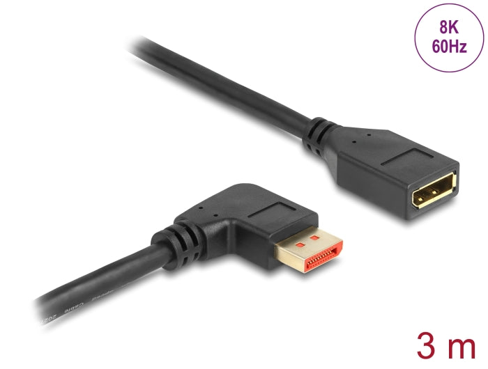 Delock DisplayPort Verlängerungskabel Stecker 90° rechts gewinkelt zu Buchse 8K 60 Hz 3 m