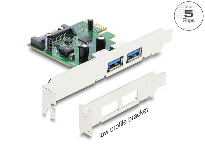 Delock PCI Express x1 Karte zu 2 x extern USB 5 Gbps Typ-A Buchse - Low Profile Formfaktor