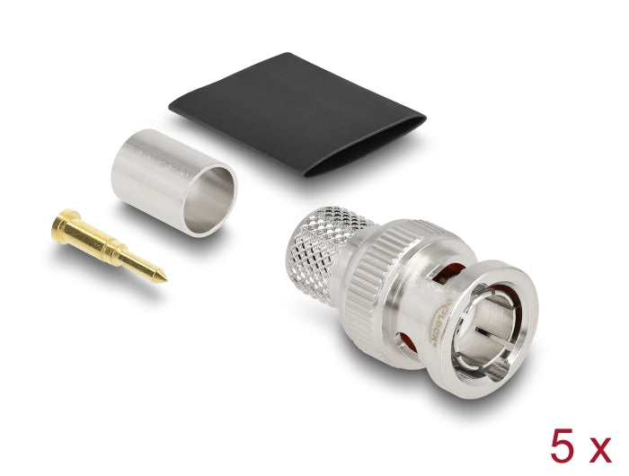 Delock BNC Stecker 75 Ohm zum Crimpen RG-11 mit passendem Schrumpfschlauch - 5 Stück