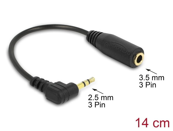 Delock Kabel Audio Klinke 2,5 mm Stecker gewinkelt > 3,5 mm Buchse 3 Pin 14 cm