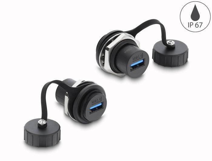 Delock USB 5 Gbps Typ-A Einbaubuchse mit Verschlusskappe IP67 staub- und wasserdicht