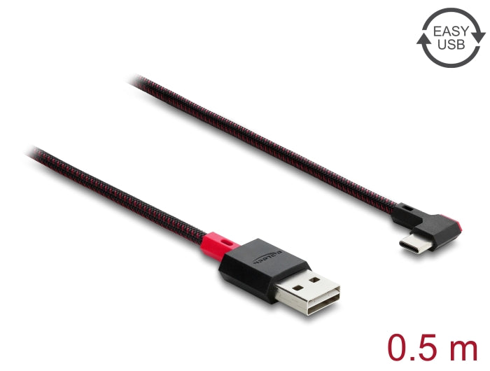 Delock EASY-USB 2.0 Kabel Typ-A Stecker zu USB Type-C™ Stecker gewinkelt links / rechts 0,5 m schwarz