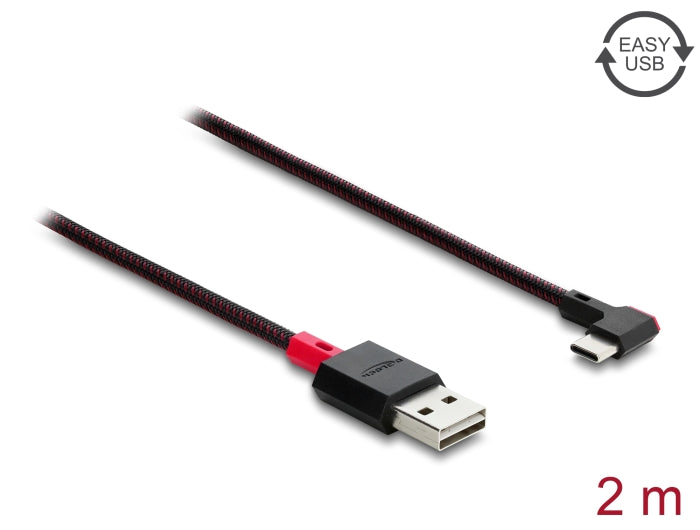 Delock EASY-USB 2.0 Kabel Typ-A Stecker zu USB Type-C™ Stecker gewinkelt links / rechts 2 m schwarz