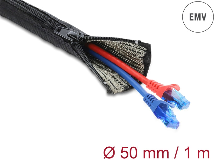 Delock EMV Abschirmgeflechtschlauch mit Reißverschluss hitzebeständig 1 m x 50 mm schwarz