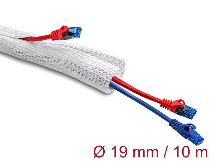 Delock Geflechtschlauch mit Klettverschluss 10 m x 19 mm weiß