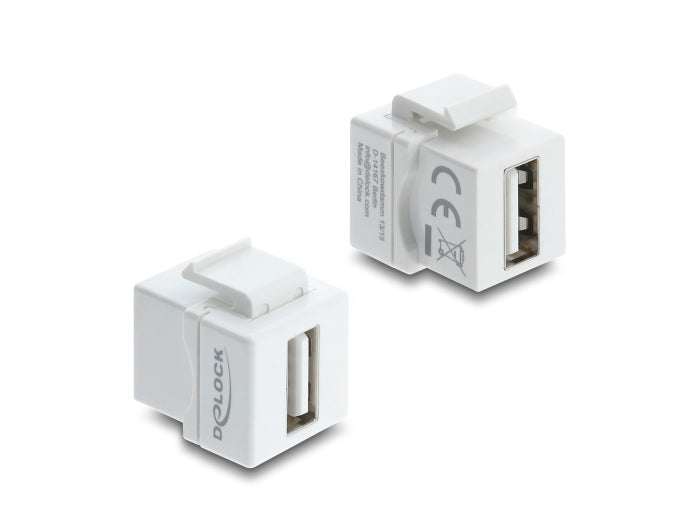 Delock Mini Keystone Modul Kupplung USB 2.0 Typ-A Buchse zu USB 2.0 Typ-A Buchse weiß