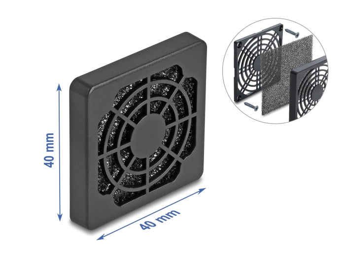 Delock Lüftergitter mit Staubfilter 40 x 40 mm schwarz