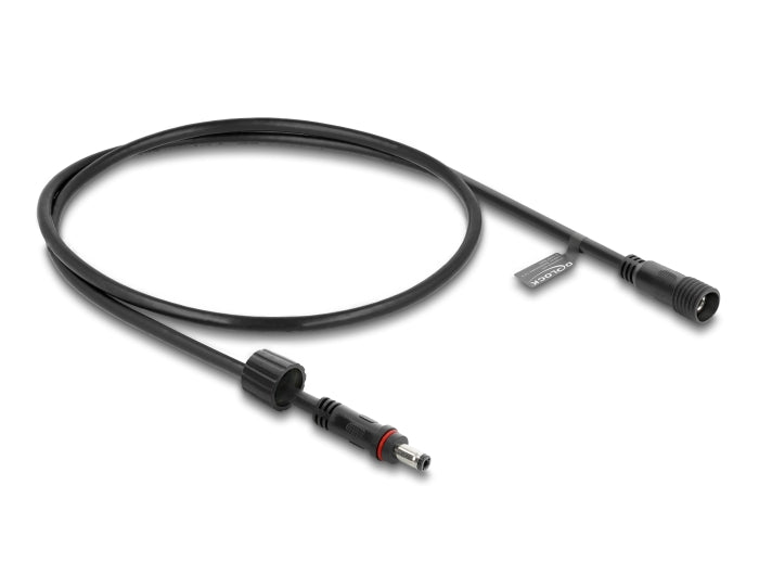 Delock DC Verlängerungskabel 5,5 x 2,5 mm Stecker zu Buchse mit Schraubverschluss M12 x 1,75 mm Gewinde wasserfest 18 AWG, 0,5 m schwarz