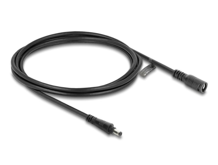 Delock DC Verlängerungskabel 5,5 x 2,1 mm Stecker zu Buchse mit Bajonettverschluss 18 AWG, 2 m schwarz