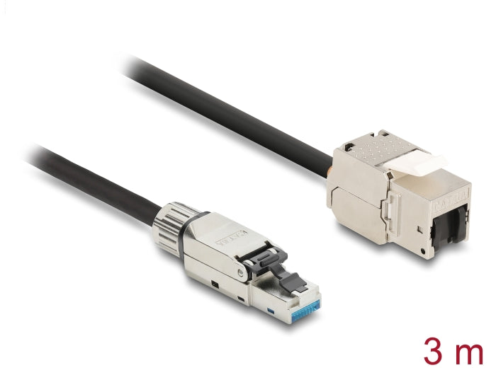 Delock Kabel RJ45 Stecker feldkonfektionierbar zu Keystone Modul RJ45 Buchse Cat.6A 3 m