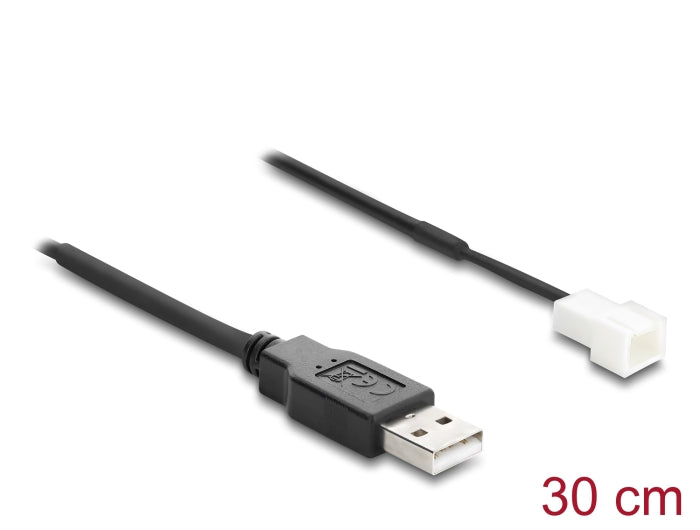 Delock Lüfterkabel USB 2.0 Typ-A Stecker zu 3 Pin (2 Pins belegt) Lüfteranschluss-Stecker 30 cm