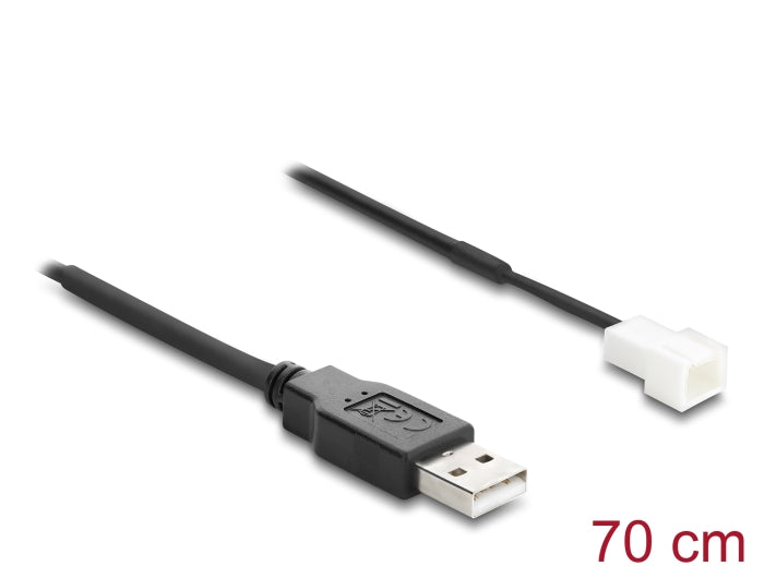 Delock Lüfterkabel USB 2.0 Typ-A Stecker zu 3 Pin (2 Pins belegt) Lüfteranschluss-Stecker 70 cm