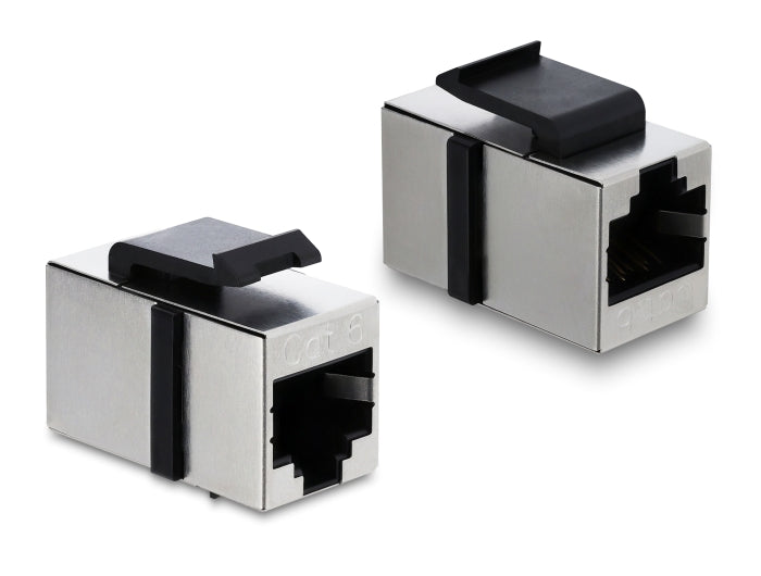 Delock Keystone Modul Kupplung RJ45 Buchse zu RJ45 Buchse Cat.6 geschirmt Metall silber / schwarz