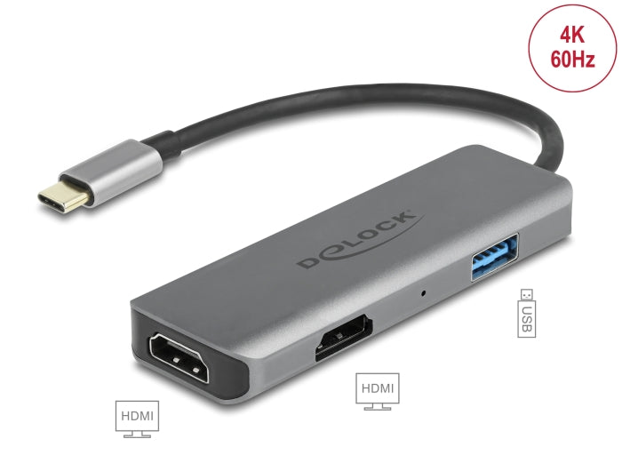 Delock USB Type-C™ zu Dual HDMI Adapter mit 4K 60 Hz und USB Port
