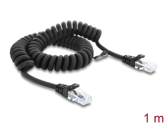 Delock RJ50 Spiralkabel Stecker zu Stecker 1 m schwarz