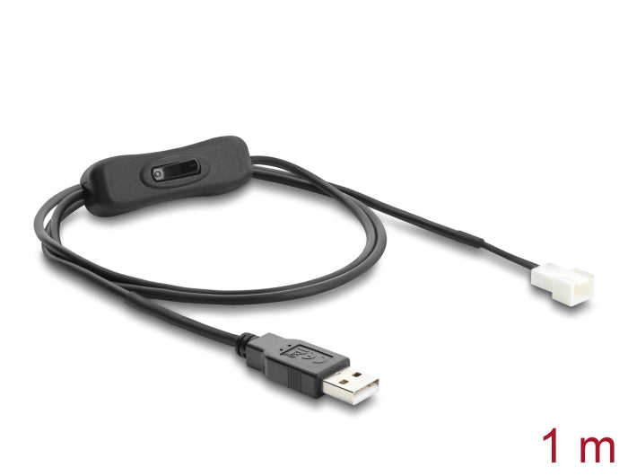 Delock Lüfterkabel USB 2.0 Typ-A Stecker zu 3 Pin (2 Pins belegt) Lüfteranschluss-Stecker mit Schalter 1 m