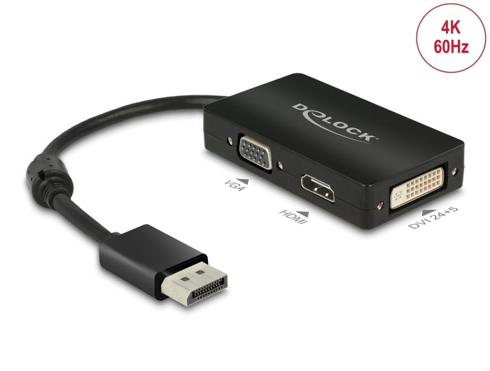 Delock Adapter DisplayPort 1.2 Stecker zu VGA / HDMI / DVI Buchse Passiv schwarz