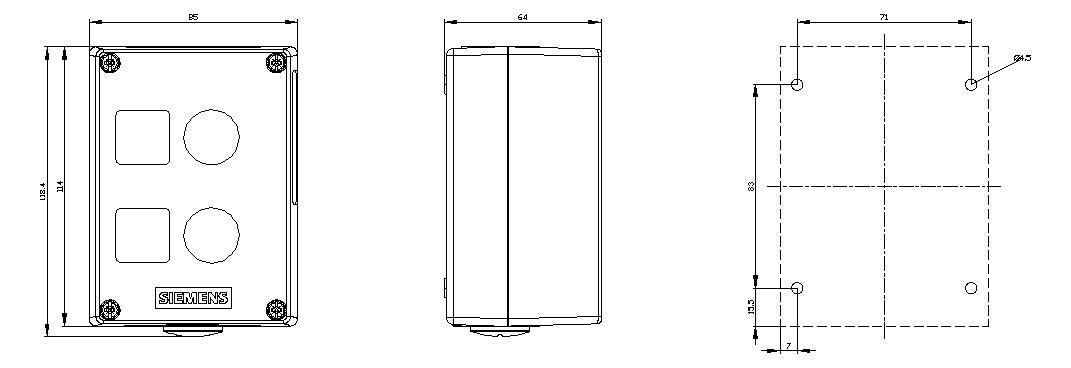 SIEMENS Aufbaugehäuse ST 22mm IP68 3SU1852-0AA00-0AB1 85x114x63,8mm