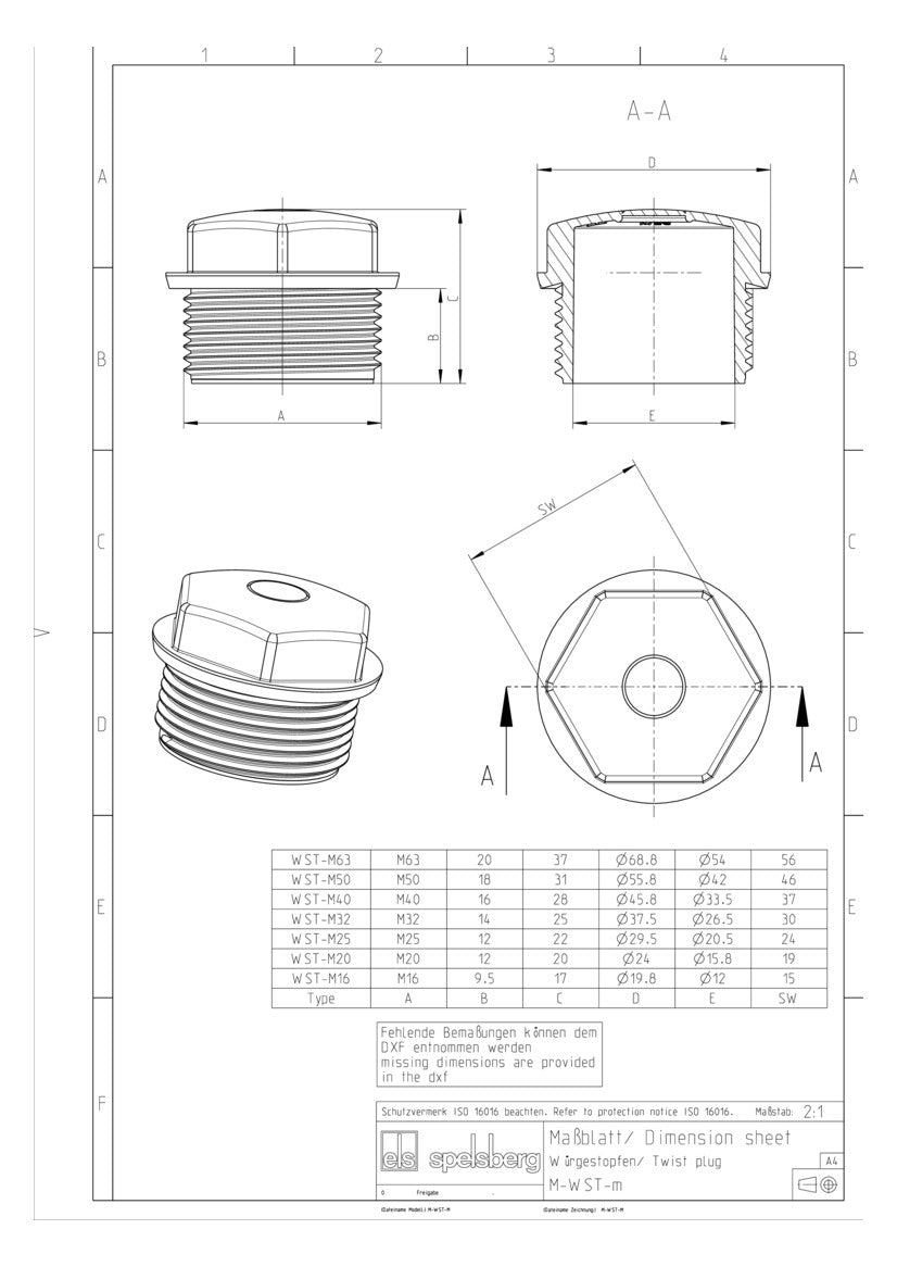 SPELSBERG Kabeleinsteckstutzen IP54 lgr WST M50 50mm 22-35mm hfr geschl