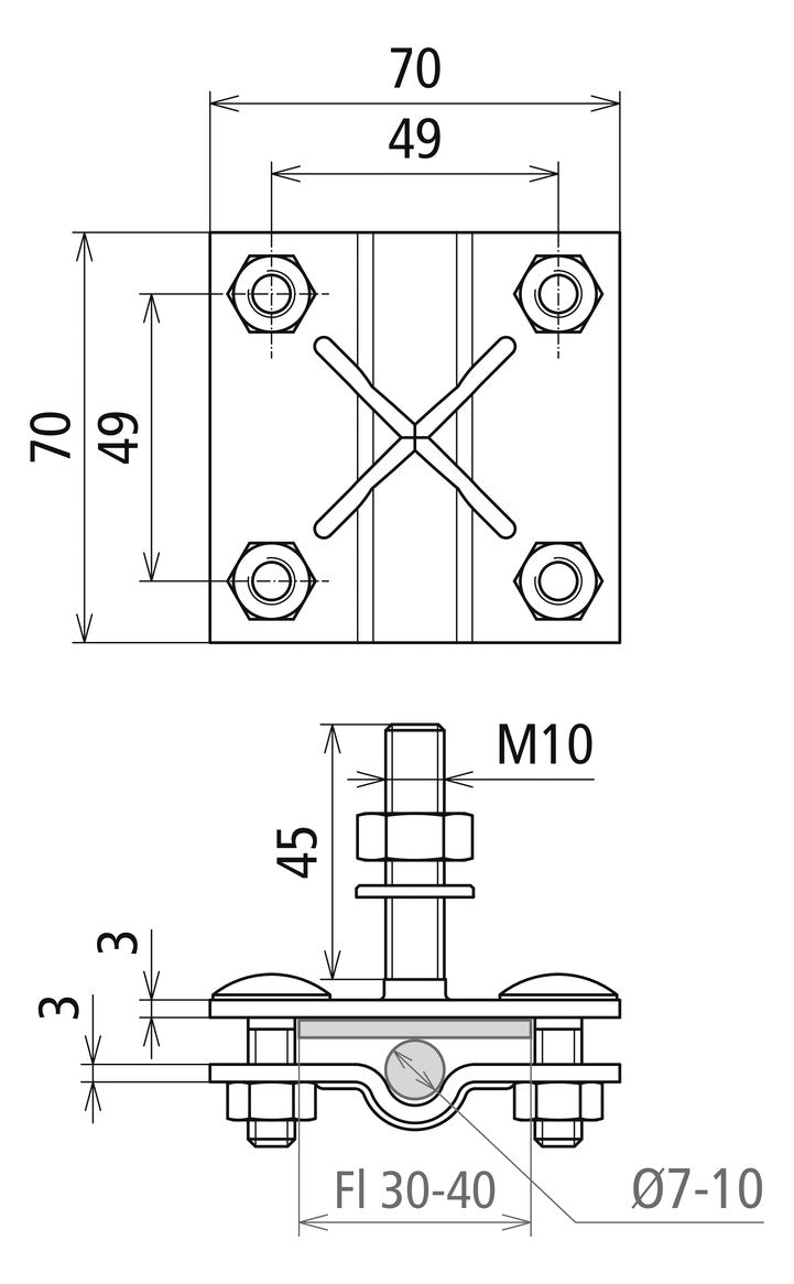 DEHN SE Anschlussklemme 7-10mm 40mm ST AK 7.10 FL40 GBM10X45 STTZN f/vz