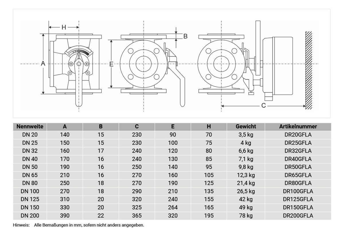 Honeywell CENTRA 3-Wegemischer PN 6 Typ DR150GFLA m.geradem Dg.,DN 150 m.Flanschanschluss