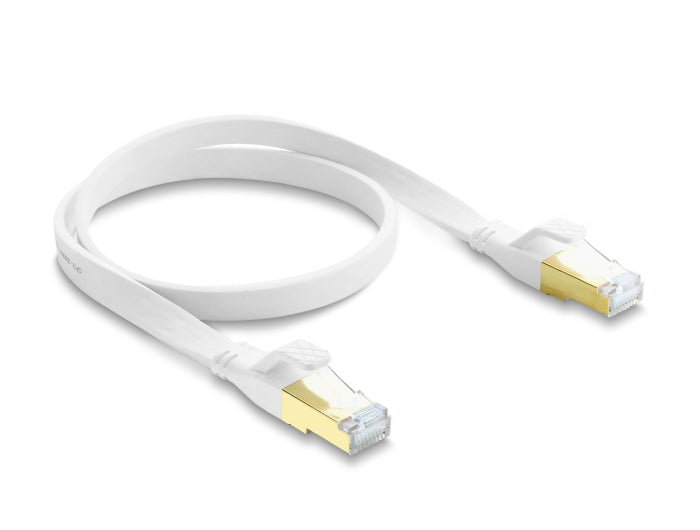 Delock RJ45 Flachband Patchkabel Cat.8.1 U/FTP bis 40 Gbps 0,5 m weiß