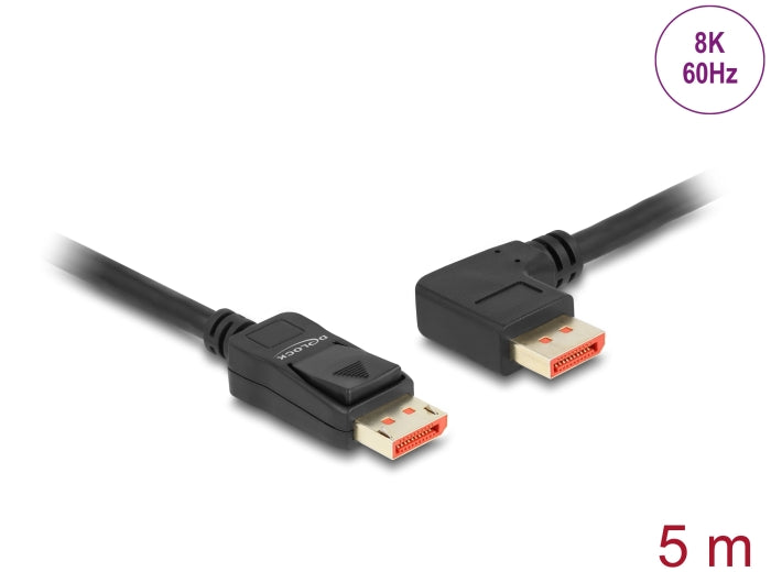 Delock DisplayPort Kabel Stecker gerade zu Stecker 90° links gewinkelt 8K 60 Hz 5 m