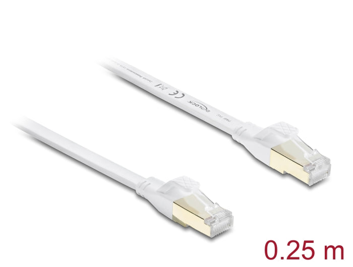 Delock RJ45 Flachband Patchkabel Cat.8.1 U/FTP bis 40 Gbps 0,25 m weiß