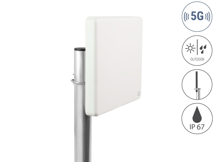 Delock 5G LTE MIMO Antenne 2 x N Buchse 2,7 - 9,0 dBi direktional Wand- und Mastmontage outdoor weiß