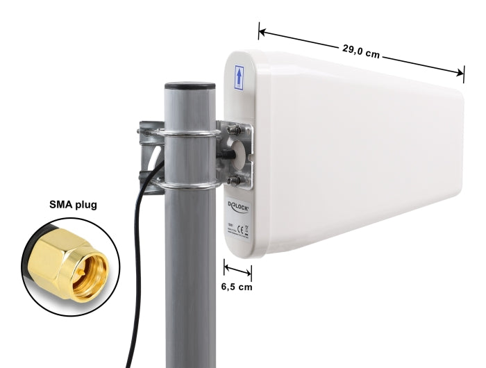 Delock LTE Antenne SMA Stecker 7 - 9 dBi direktional mit Anschlusskabel (RG-58, 5 m) weiß outdoor